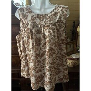 Sonoma Size XL Women’s Cotton Rayon Floral Blouse Tan/White 44” Bust 36” L